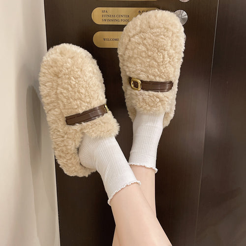 Damen Flauschige Hausschuhe mit elegantem Schnallenverschluss R&B