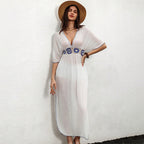 Damen elegantes Maxikleid mit floralen Häkelakzenten R&B