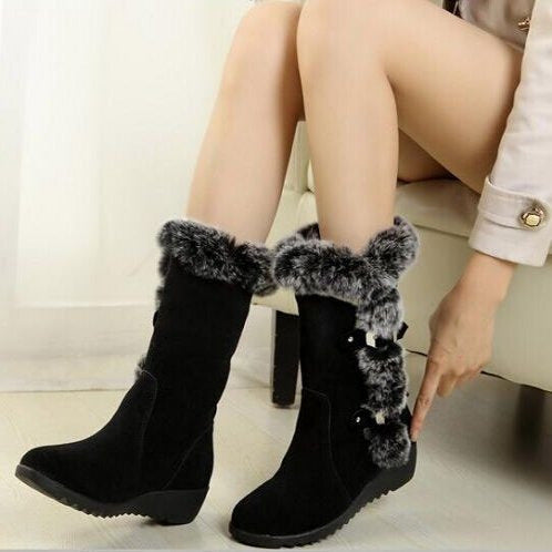 Damen Winterstiefel mit hochwertigem Kunstfellkragen und rutschfester Sohle R&B