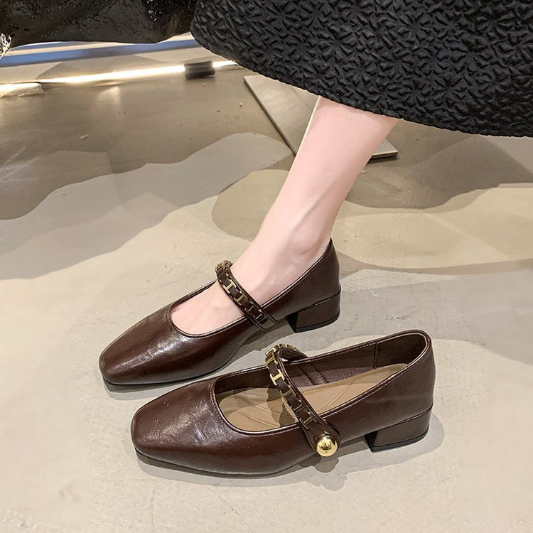 Damen elegante Mary Jane Ballerinas mit dekorativem Riemen R&B
