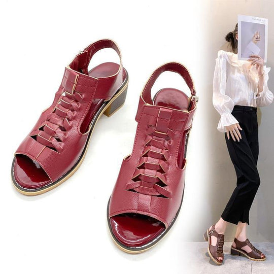 Damen elegante Schnürsandalen mit offener Zehenpartie und modischem Absatz R&B