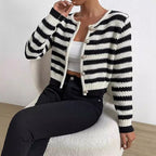 Damen gestreifte Strickjacke mit dekorativen Knöpfen R&B