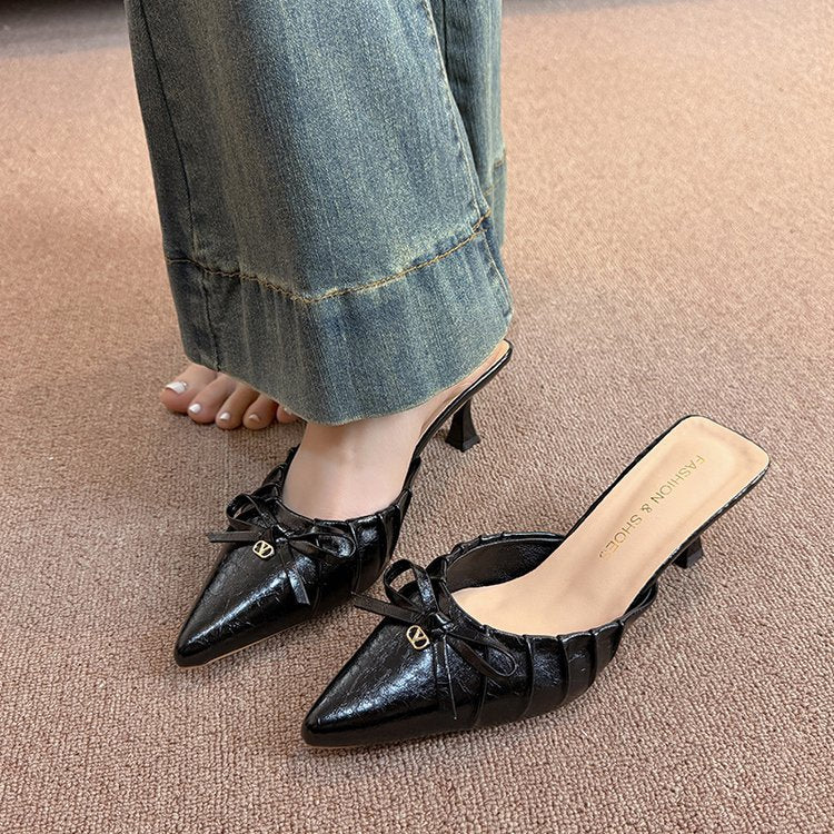 Damen elegante Slingback-Pumps mit dekorativem Rüschendesign