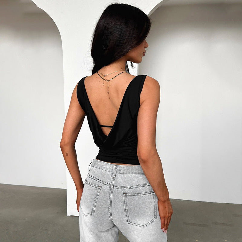 Damen figurbetontes Trägershirt mit elegantem Wickeldesign R&B