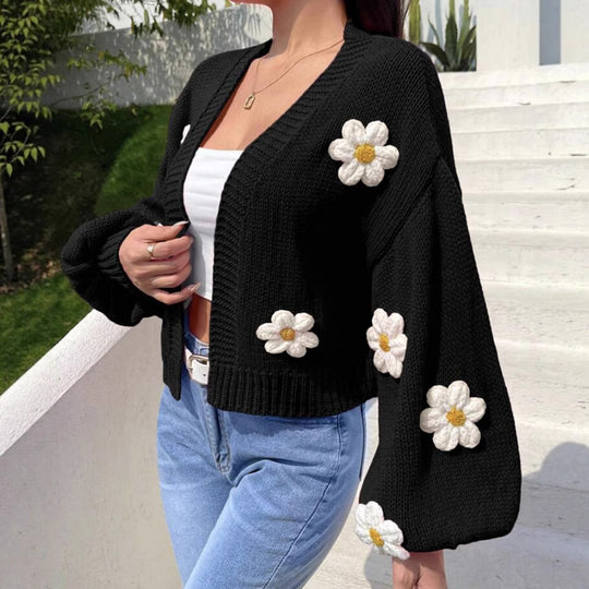 Damen Strickjacke mit floralen Applikationen und lockerer Passform R&B