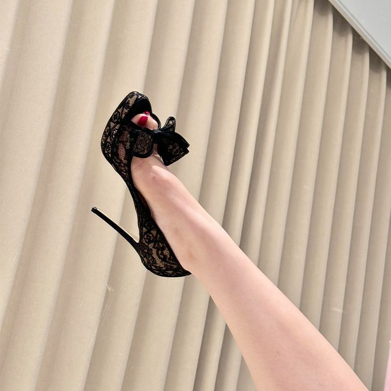 Damen Slingback High Heel Pumps mit Spitzenverzierung und dekorativem Schleifenelement R&B