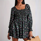Damen Blumenkleid mit Smock-Details und schwingendem Saum R&B