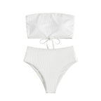 Damen Bandeau-Bikini mit hohem Bund und Rippdesign