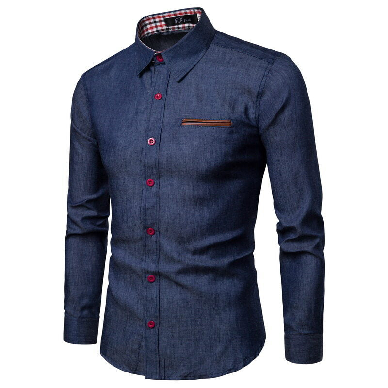 Herren Denim Langarmhemd mit eleganten Kontrasten und modernem Schnitt