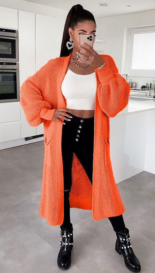 Damen Langstrickjacke mit grober Maschenstruktur und praktischen Taschen R&B