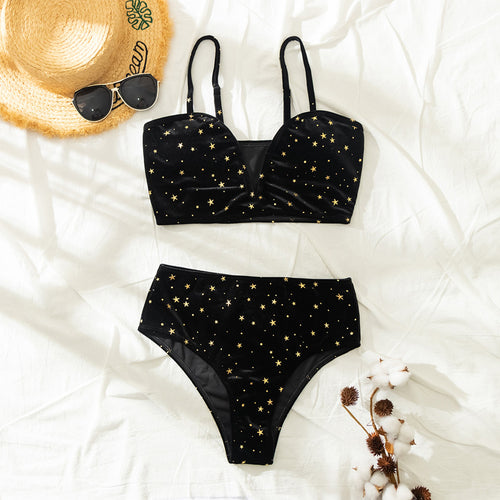Damen Hochtaillierter Bikini mit glamourösem Sternenmotiv R&B