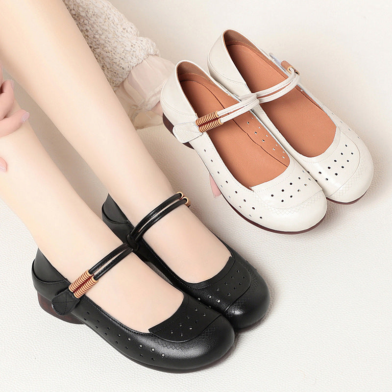 Damen atmungsaktive und bequeme Mary Jane Ballerinas mit elastischem Riemen R&B
