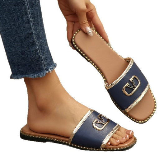 Damen modische Riemchen-Sandalen mit goldenen Details R&B
