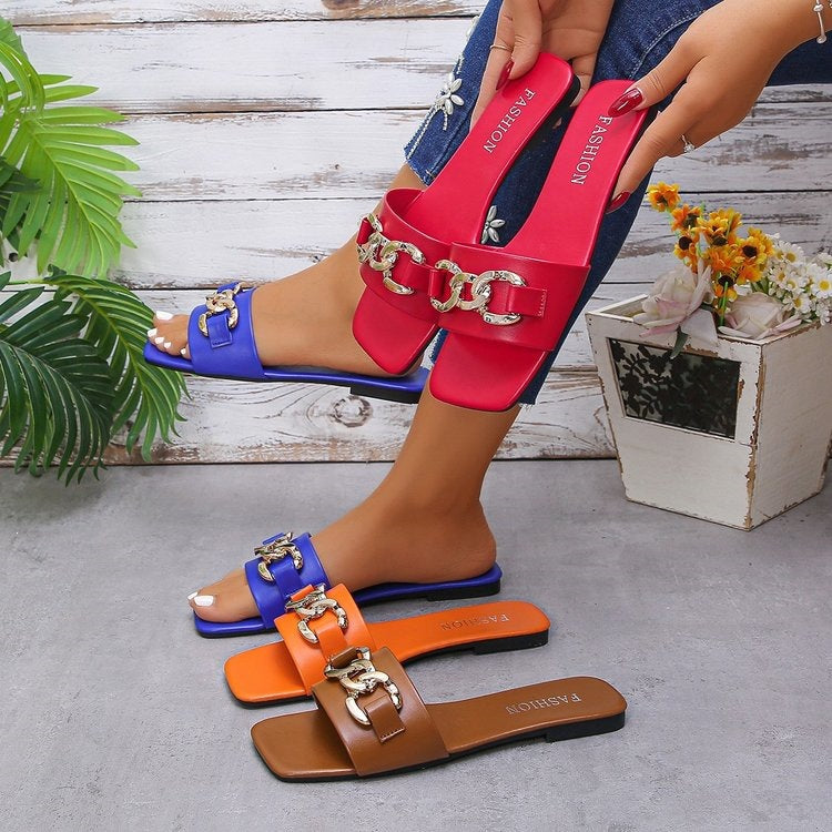 Damen Modische Riemenslipper mit dekorativem Ketten-Detail R&B