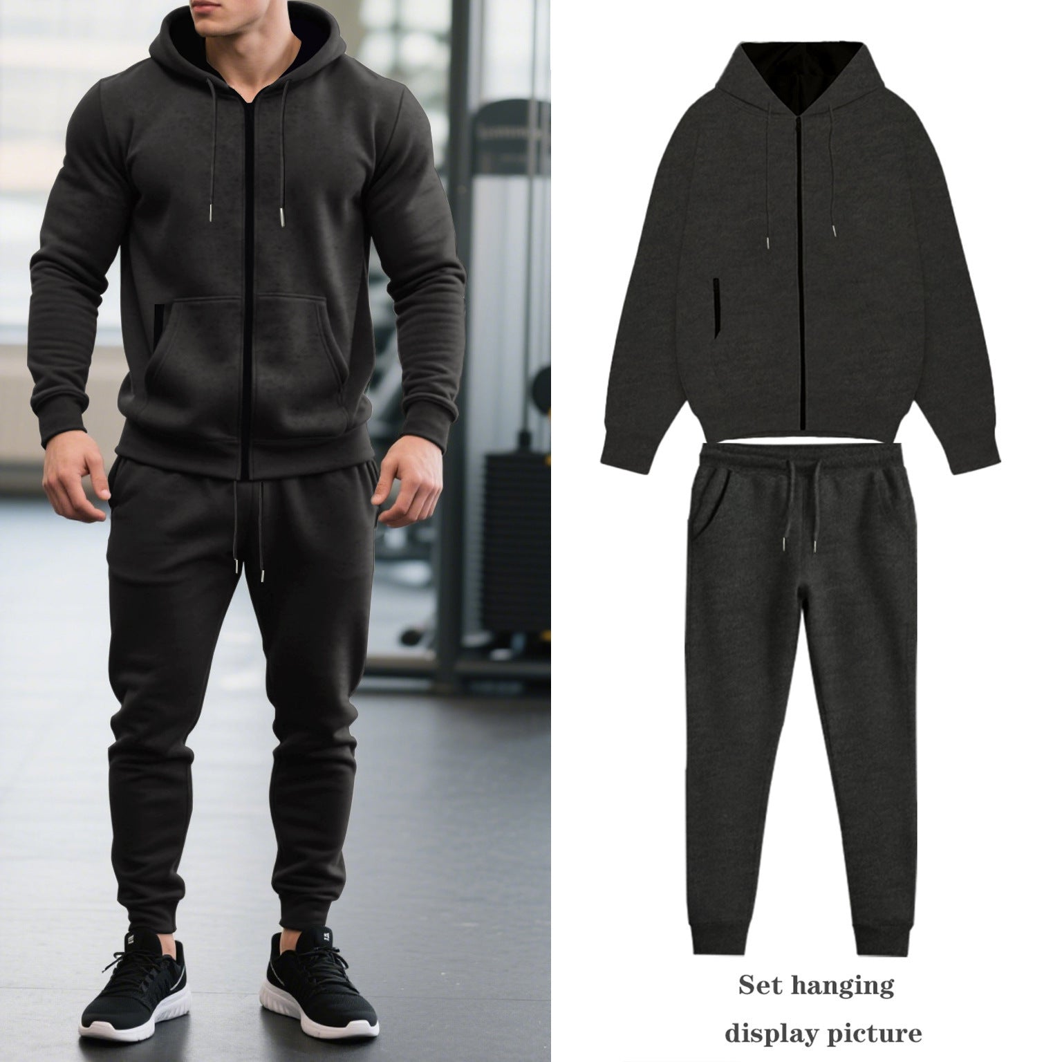 Herren nan zweiteiliges Performance Fleece Jogginganzug-Set mit Kapuzenjacke, verdecktem Reißverschluss und tapered Jogginghose R&B