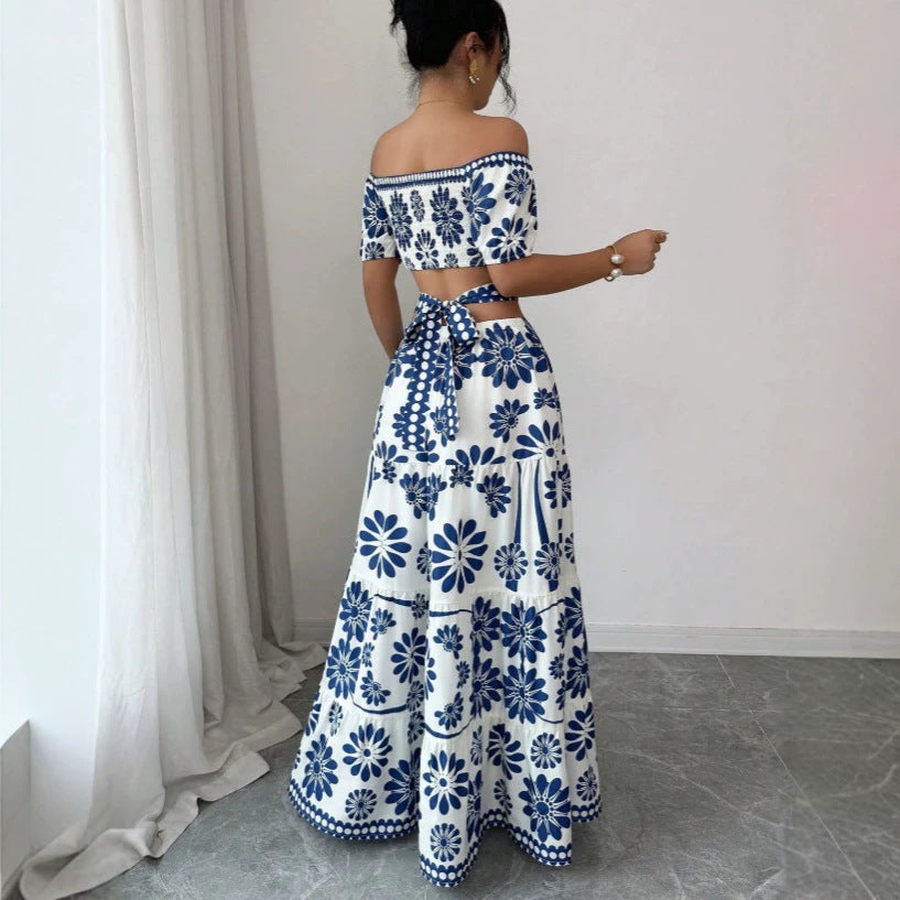 Damen Maxikleid mit floralem Design und trendigem Off-Shoulder-Ausschnitt R&B
