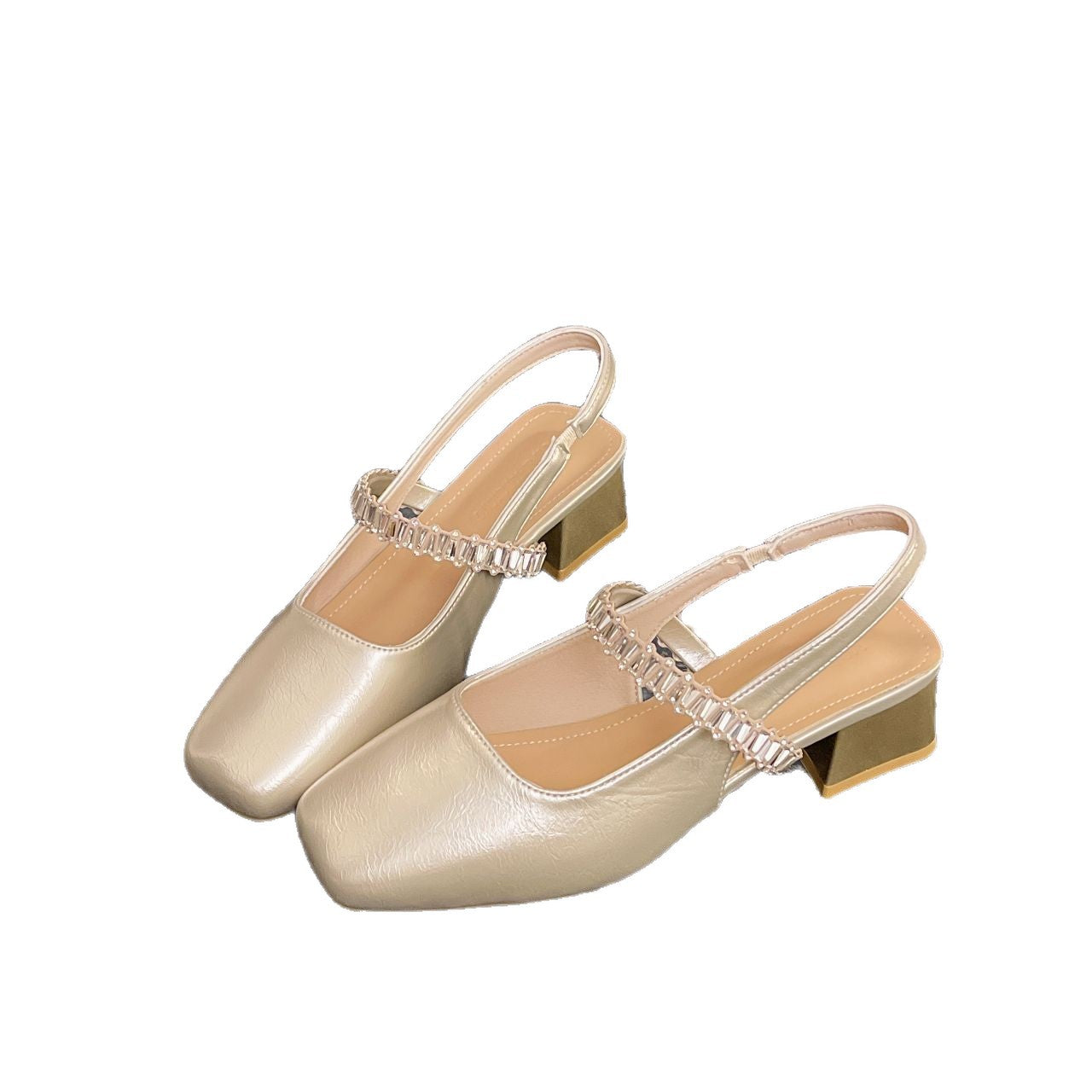 Damen Slingback-Pumps mit modischem Kettenriemen und detaillierter Blockabsatz EB