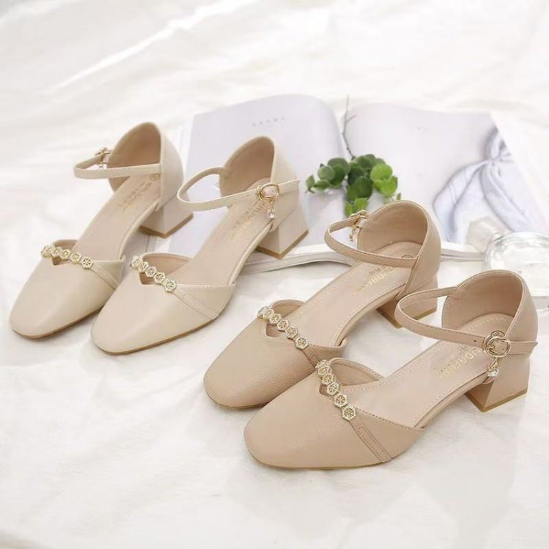 Damen Elegante Blockabsatz-Pumps mit Schmuckverzierung R&B