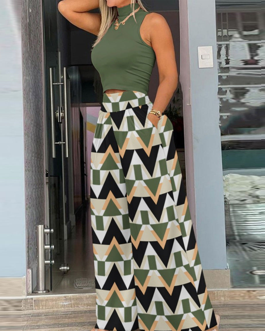 Damen angesagtes Outfit mit ärmellosem Oberteil und weitem Rock R&B