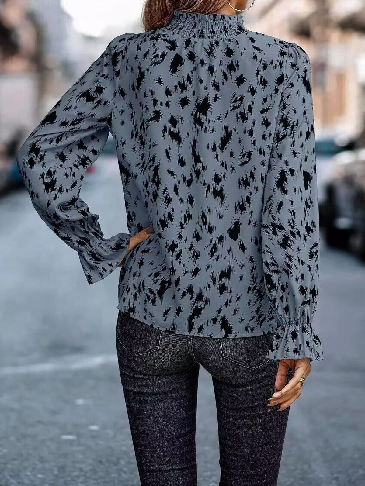 Damen Stilvolle Langarmbedruckte Bluse