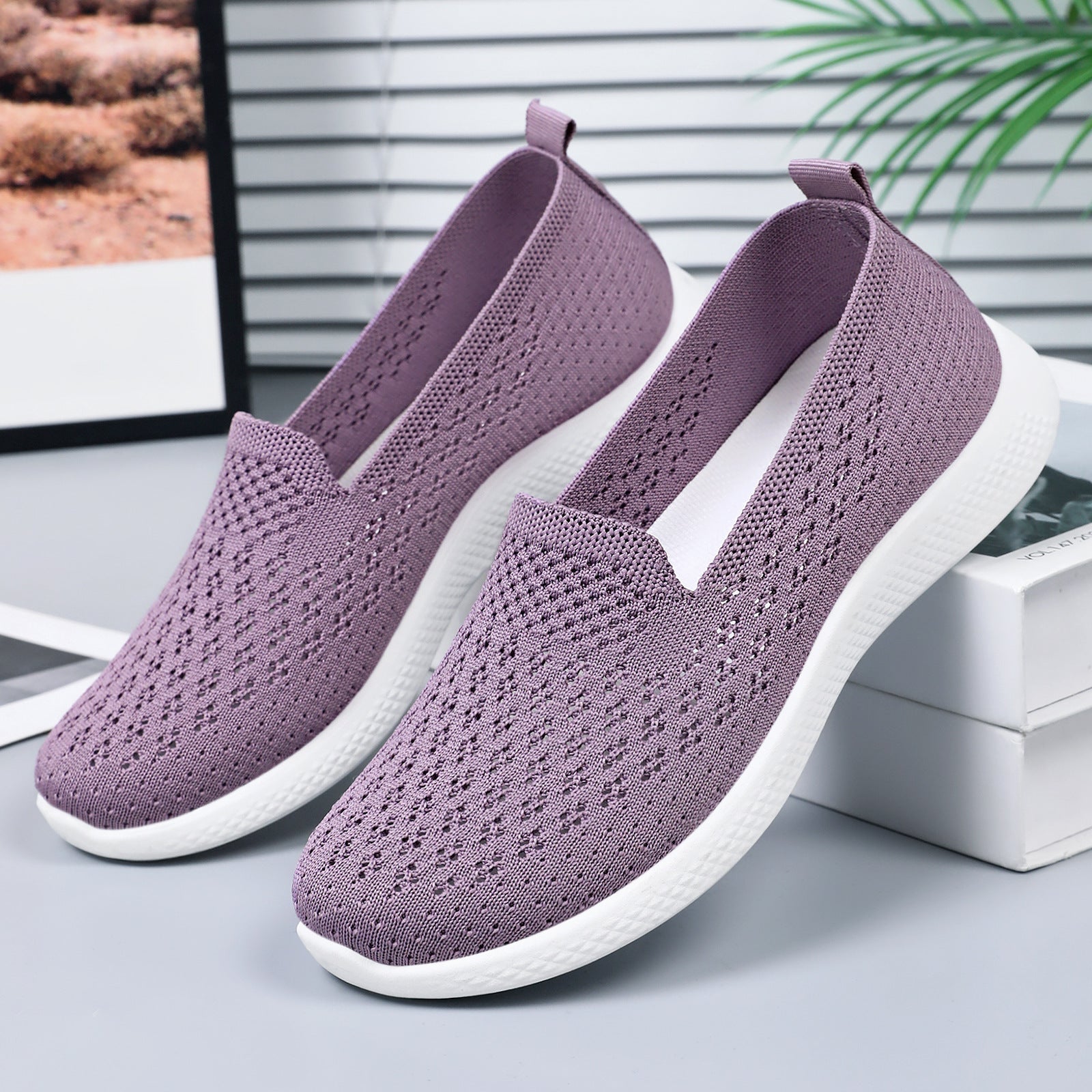 Damen Atmungsaktive Slip-On Sneakers mit elastischem Strickoberteil R&B