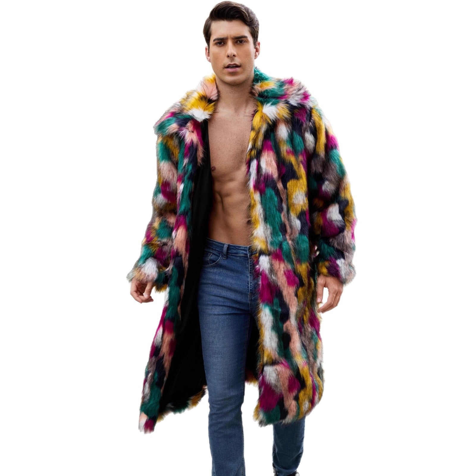 Herren Luxuriöser Kunstpelzmantel mit farbenfrohem Design R&B