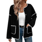 Damen lässige oversized Jacke mit kontrastreichem Saum R&B