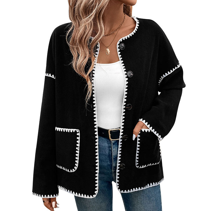 Damen lässige oversized Jacke mit kontrastreichem Saum R&B