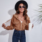 Damen lässige Kapuzenjacke mit großzügigen Taschen und Reißverschluss R&B