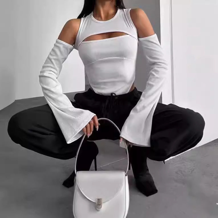 Damen Langarm-Shirt mit innovativem Cut-Out-Design und schmalen Ärmeln R&B