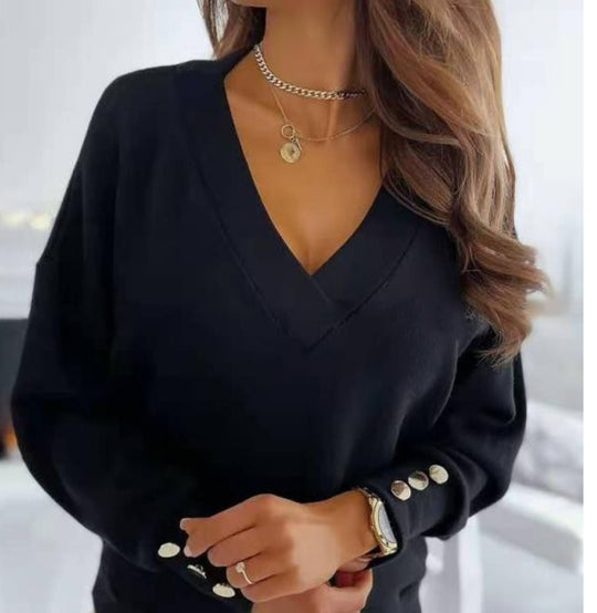 Damen lässiger V-Ausschnitt Pullover mit Oversized-Schnitt R&B