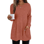 Damen lässiger Strickpullover mit seitlichen Eingrifftaschen und Rippenstruktur R&B