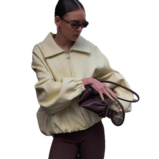 Damen Oversized Sweatjacke mit modernem Stehkragen R&B