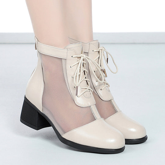 Damen Elegante Schnürstiefeletten mit atmungsaktiver Netzstruktur und komfortablem Blockabsatz R&B