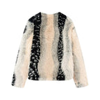 Damen nan kurze Kunstpelzjacke mit kontrastierenden Längsbesätzen und Rundhalsausschnitt R&B