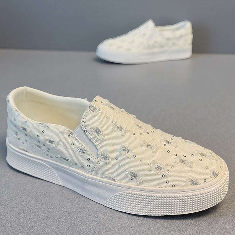 Damen Modische Slip-On Sneakers mit funkelnden Applikationen