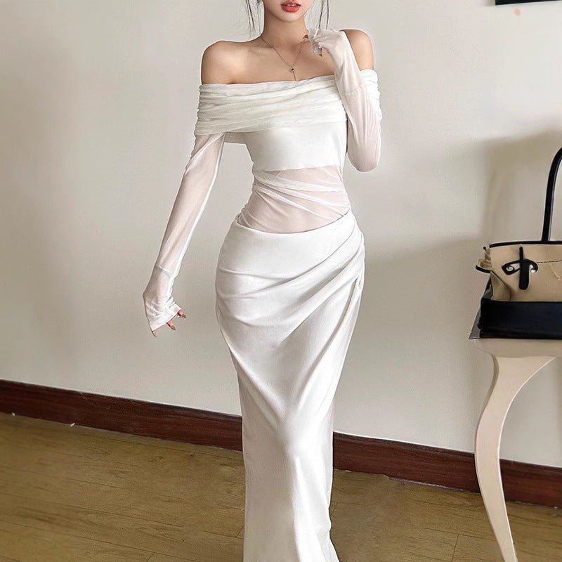 Damen Off-Shoulder Maxikleid mit figurbetonendem Design und Raffung R&B