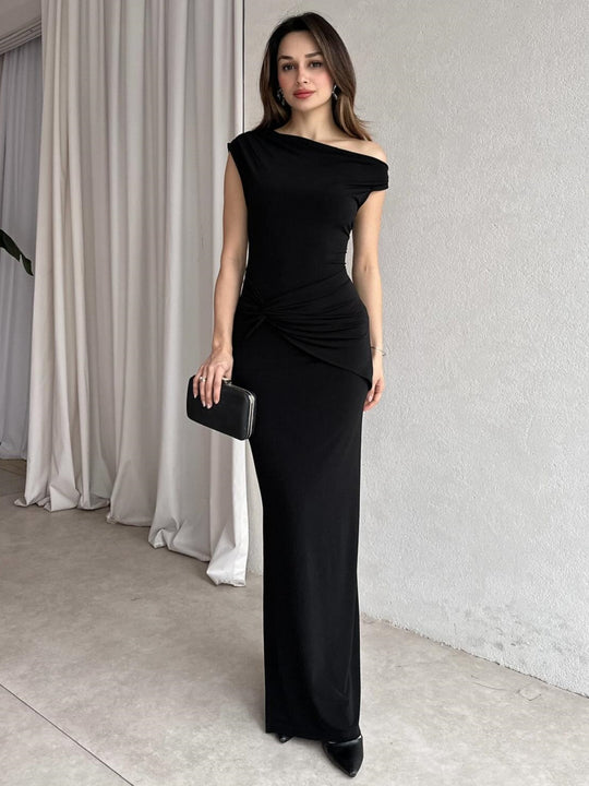 Damen Elegantes Maxikleid mit Off-Shoulder Design und dekorativer Raffung R&B