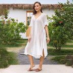 Damen eleganter durchsichtiger Häkel-Strandüberwurf R&B
