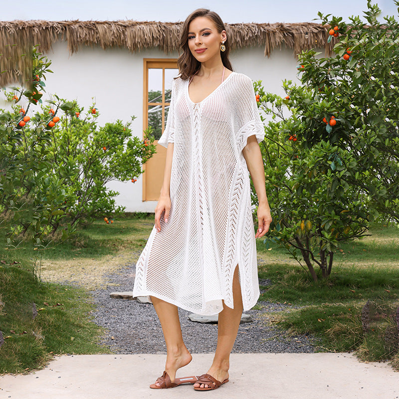 Damen eleganter durchsichtiger Häkel-Strandüberwurf