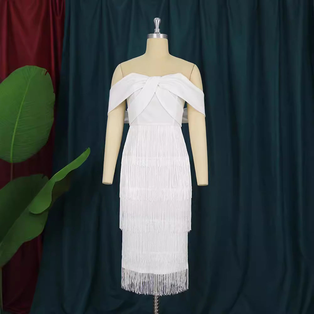 Damen Cut-out Cocktailkleid mit Fransen R&B