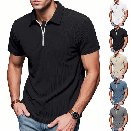 Unisex nan kurzärmeliges Halbzip-Polo aus geripptem Jersey mit Hemdkragen R&B