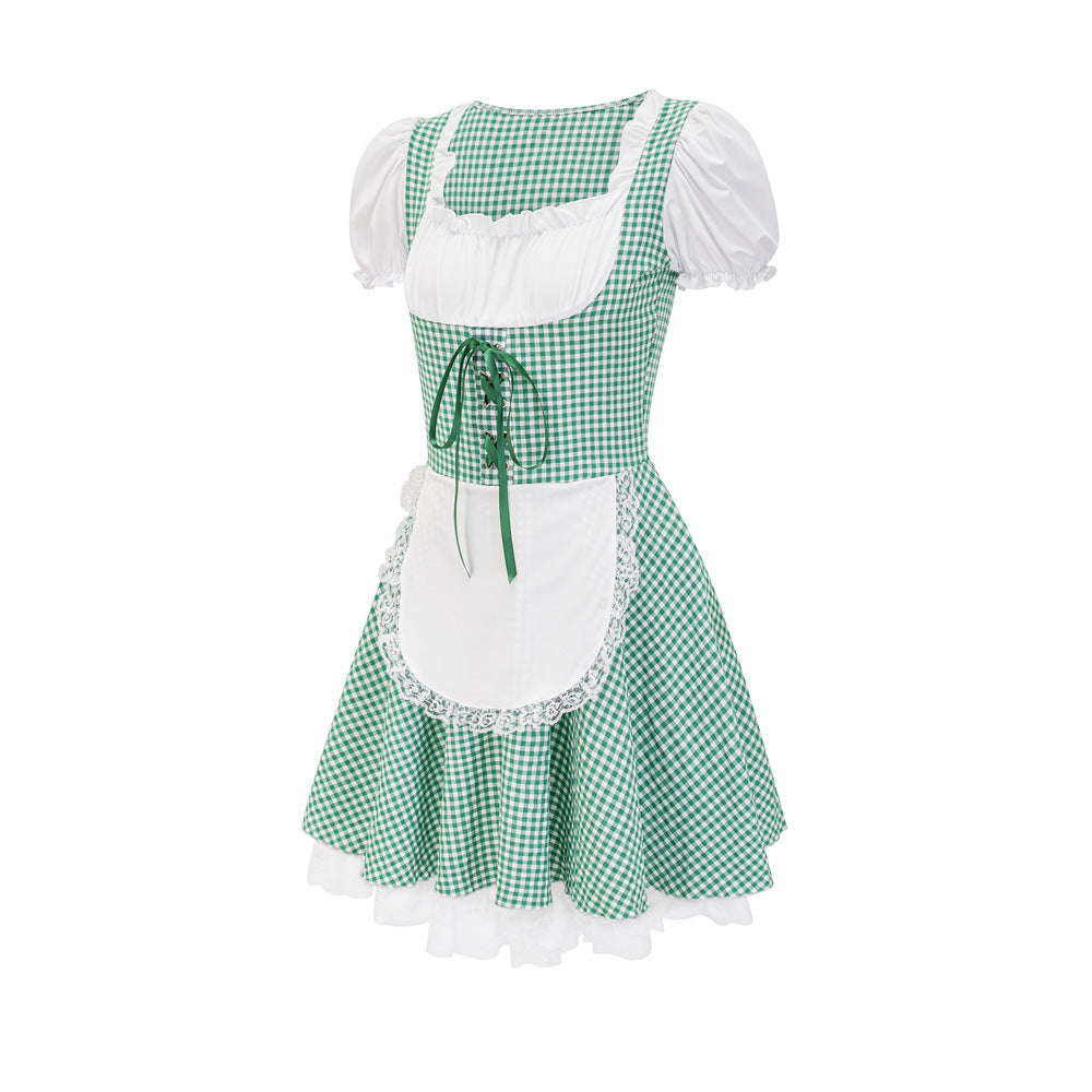 Damen Dirndlkleid mit traditionellem Karomuster und romantischen Rüschendetails R&B