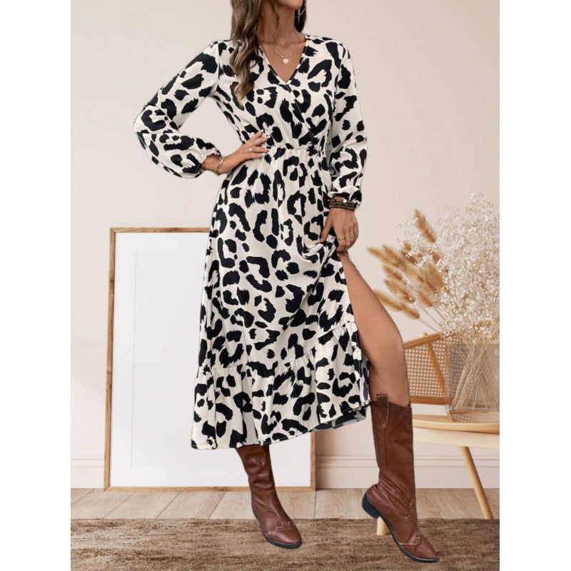 Damen Maxikleid mit asymmetrischem Schnitt und trendigem Leopardenmuster R&B