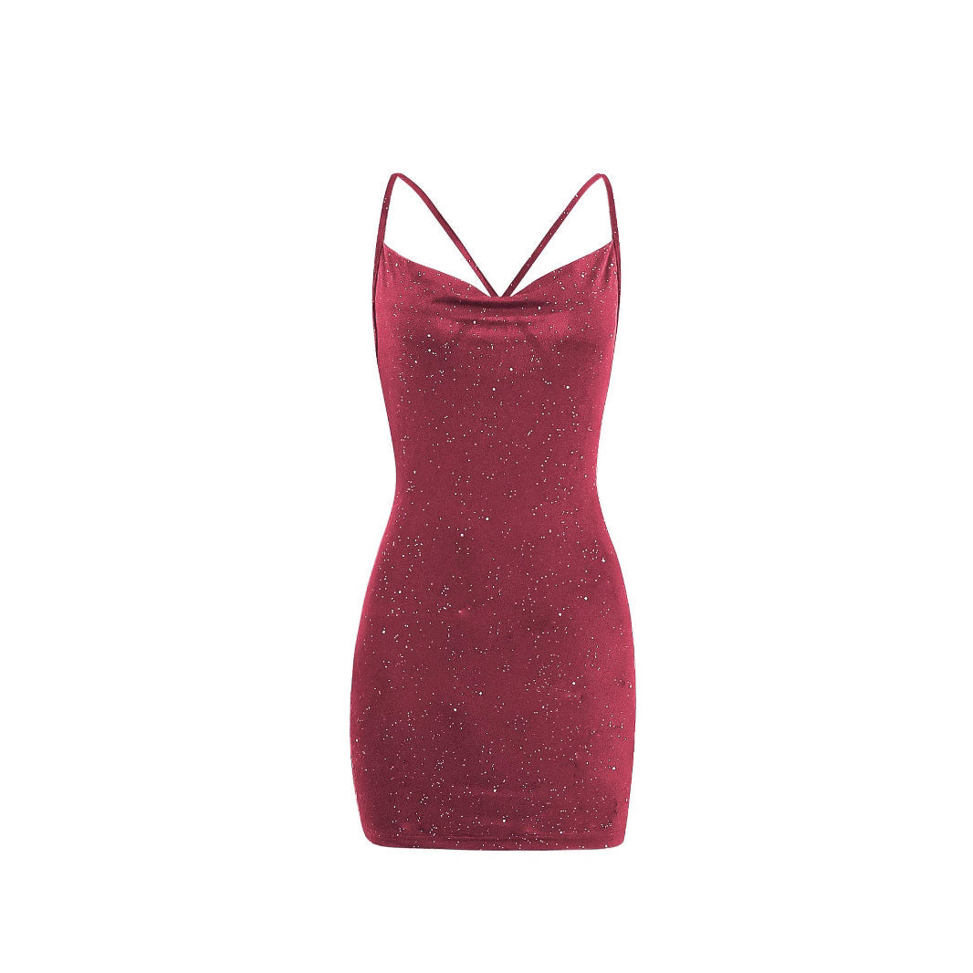 Damen figurbetontes Minikleid mit schimmerndem Sternenmuster R&B