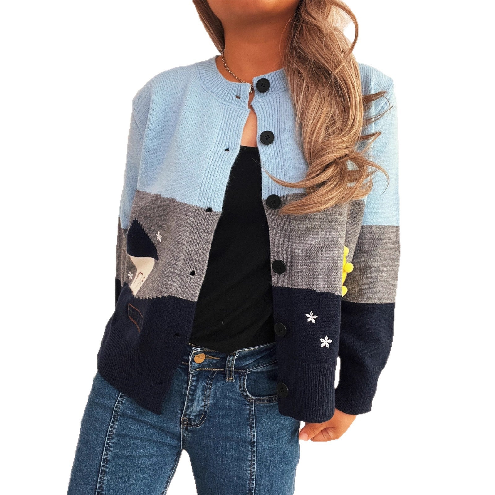 Damen Strickjacke mit festlichem Motiv und Knopfdetails R&B