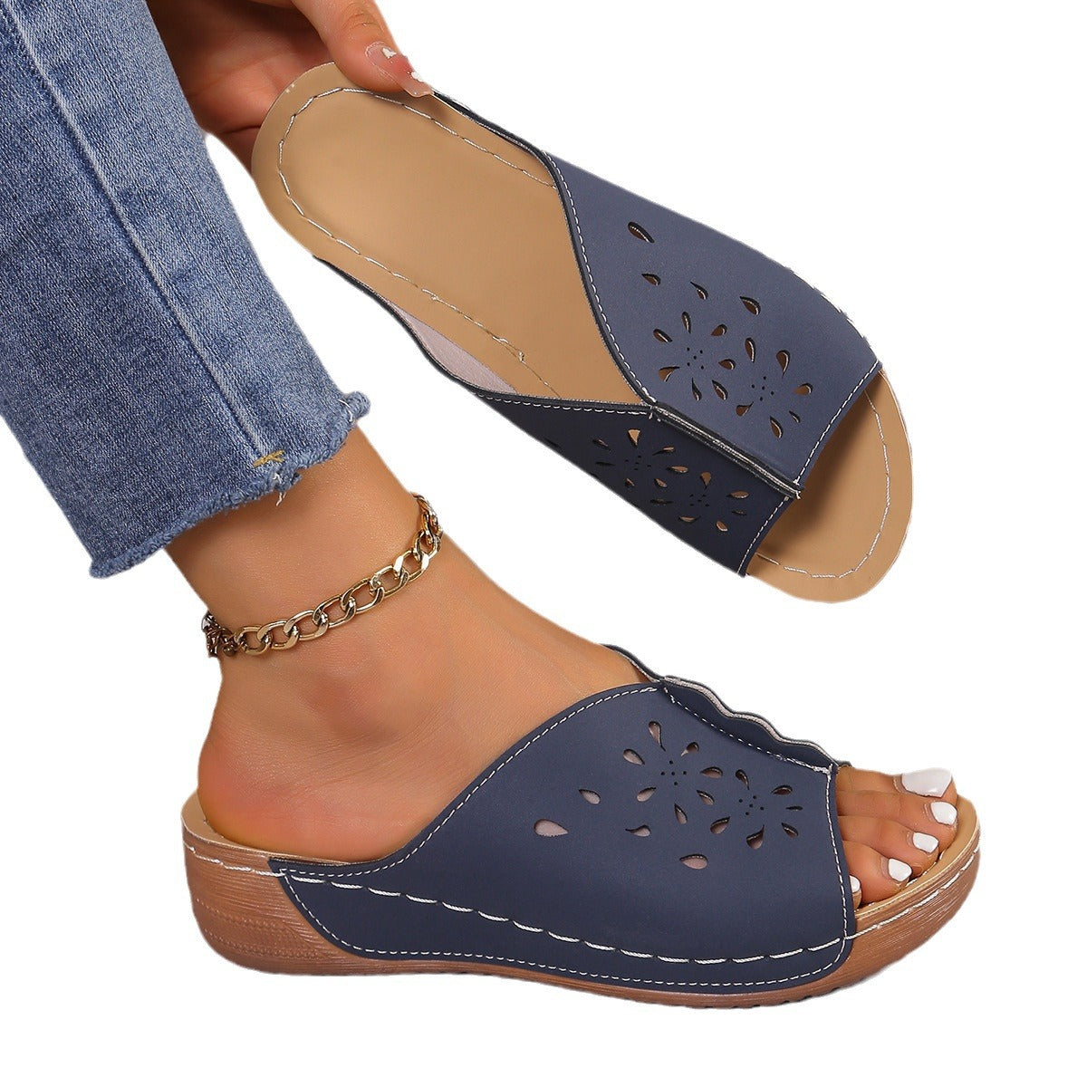 Damen Komfortable Zehentrenner-Sandalen mit floralem Design und ergonomischem Fußbett R&B