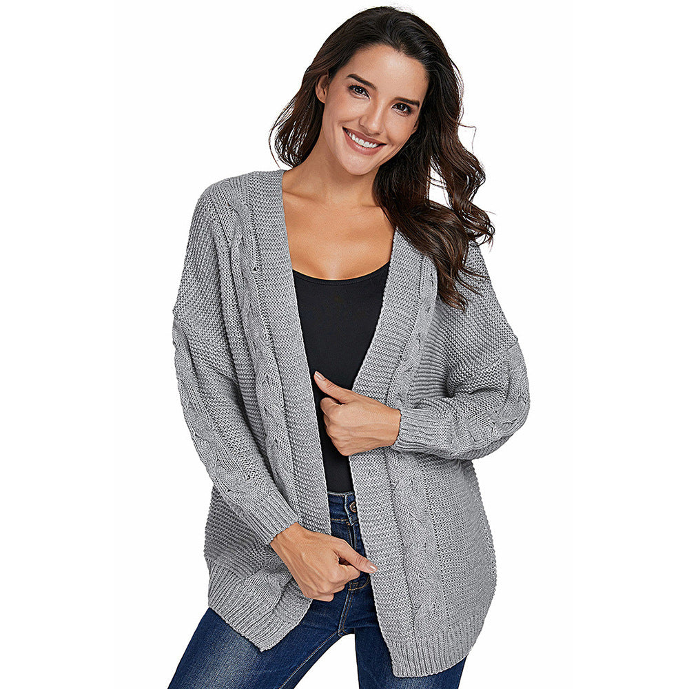 Damen Grobstrickcardigan mit kreativen Zopfmustern und lässigem Schnitt R&B