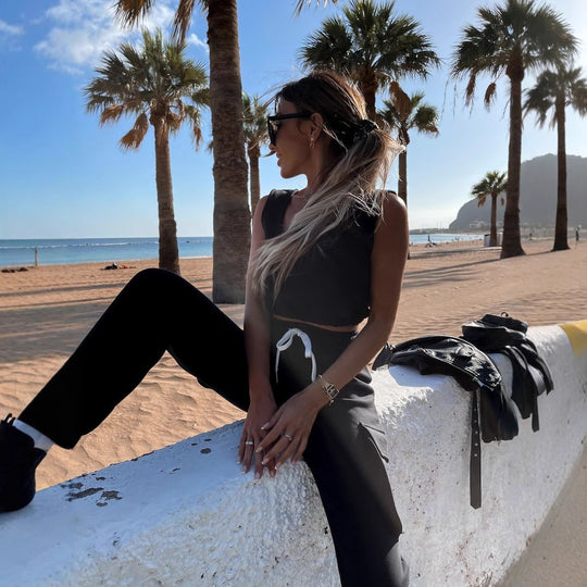 Damen lässiges Crop-Top und Jogginghose-Set mit verstellbarem Kordelzug R&B