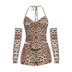 Damen Einteiliger Overall mit modischem Leopardenmuster und verstellbaren Trägern R&B